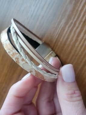 Boho Multi-Texture Beige Braided Leather Wrap Bracelet